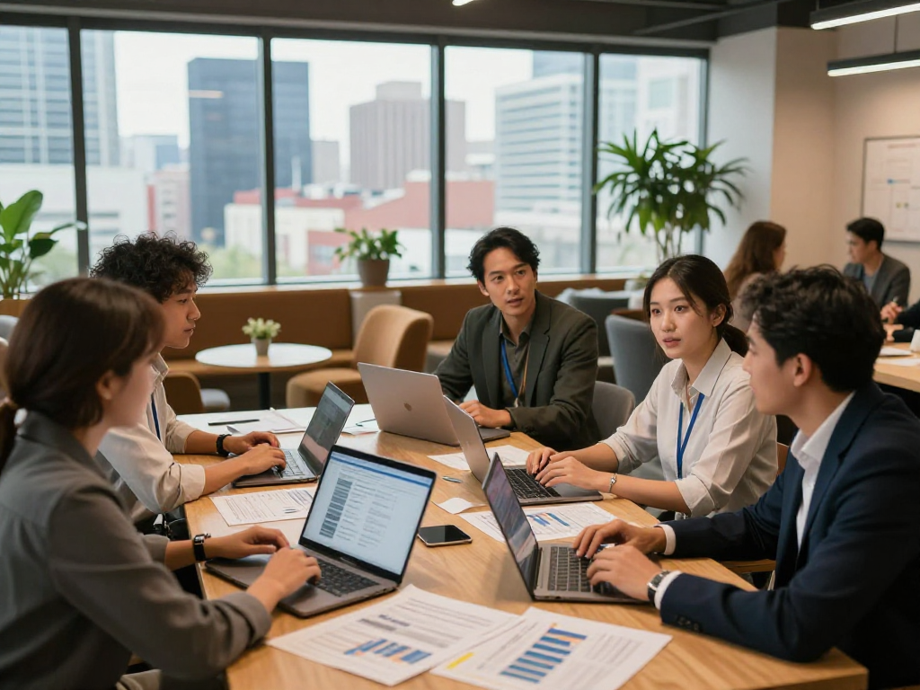 Professionals collaborating on XPAY33 strategies in a modern workspace.