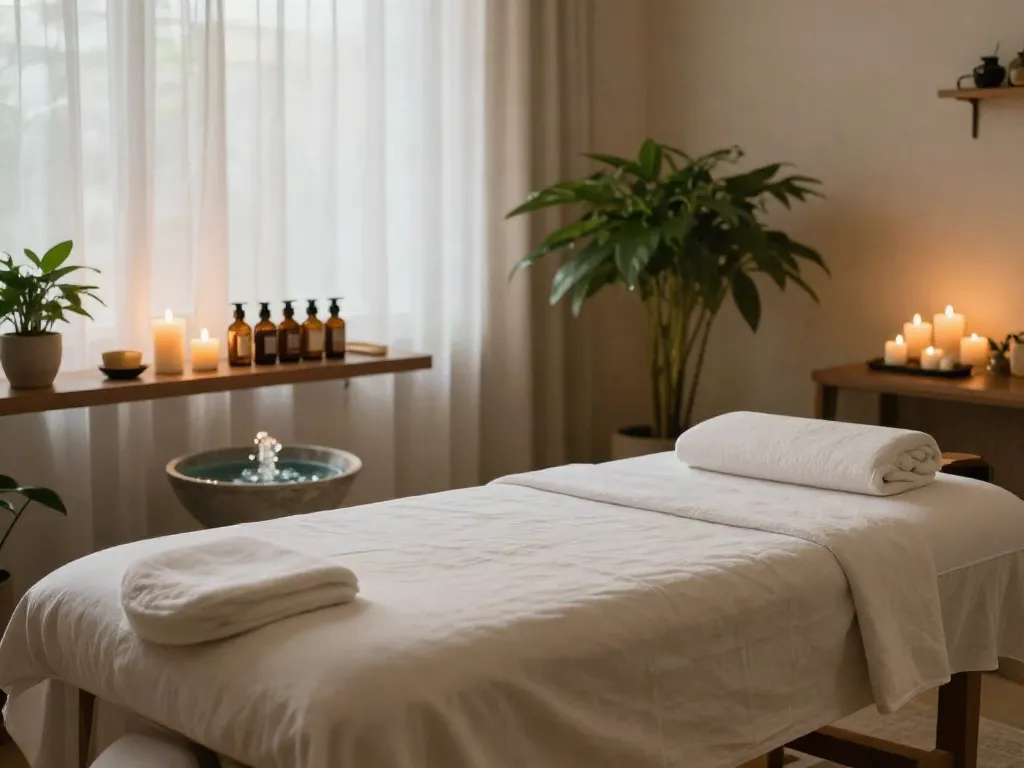 Tranquil massage therapy room designed for 양주출장안마 relaxation.
